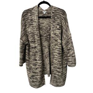 PURE JILL OPEN FRONT CARDIGAN KNIT MARLED SIZE L NEUTRAL SHALE CREAM CROP SLEEVE